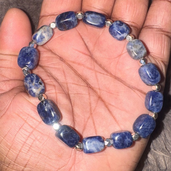 Sodalite Intuition Blue Gemstone Beaded Bracelet - Picture 7 of 13